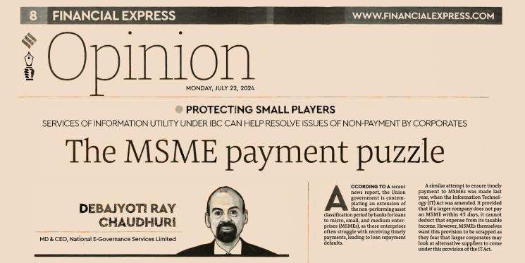 ARTICLE FEATURE in Financial Express The MSME payment puzzle