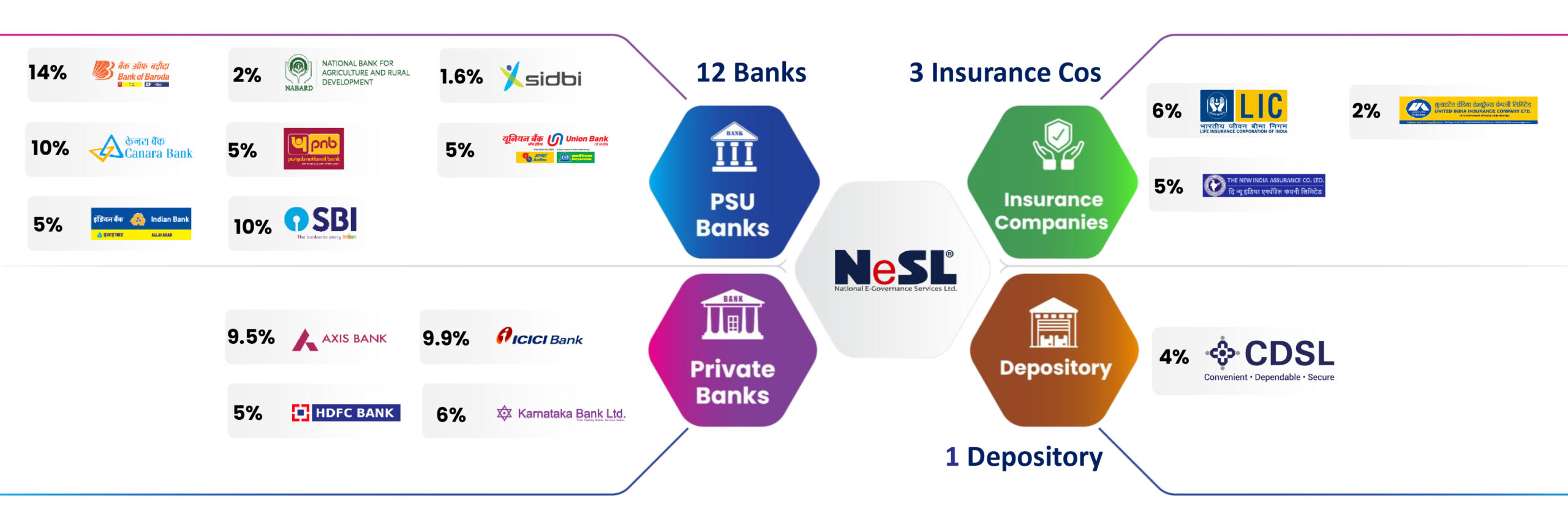 Infographic showing NeSL’s shareholder pattern across banks, insurers, and depository.